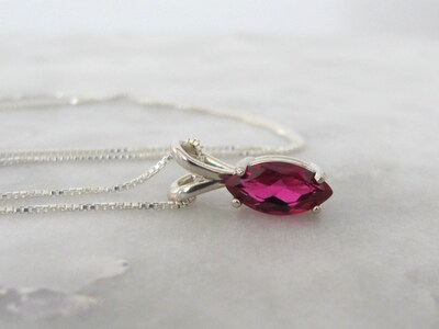 Ruby Marquise Cut Pendant in Sterling Silver, Lab Grown Ruby - image5
